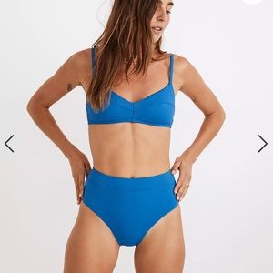 Madewell Second Wave Ribbed High-Cut Bikini Bottom in color Riviera Coast